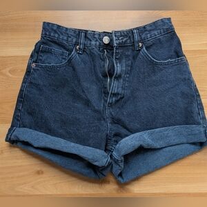 Zara Black Denim High Waisted Mom Shorts